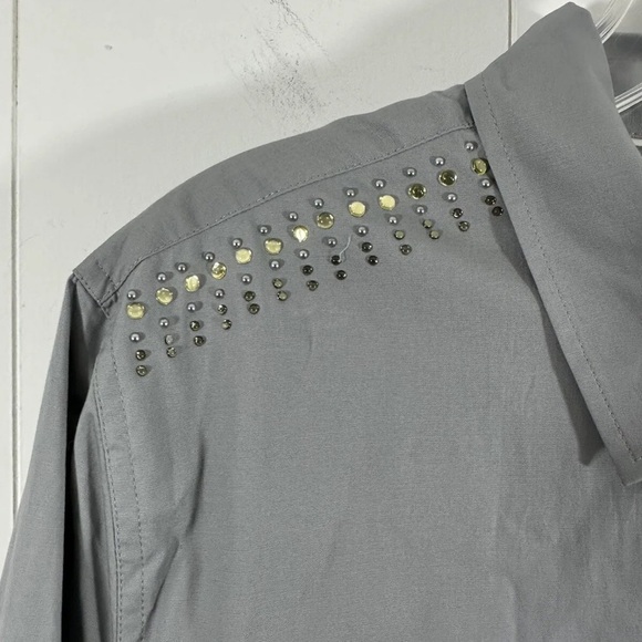 Victoria Secret Gray Shift Button Front Embellished Dress Size 14 Roll Tab - Picture 4 of 10